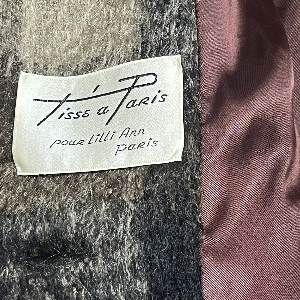 VTG 50s 60s Lilli Ann Paris Mohair Wool Plaid Swing Coat Mink Fur Collar M L - Picture 11 of 16